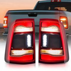 For 2019-2023 Dodge Ram 1500 LED Type Tail Light Assembly Without Blind Spot Red Lens Chrome Interior Left/Right/Left&Right Side Rear Light | Hawkglow