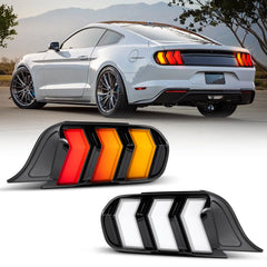 Fit For 2015-2023 Ford Mustang LED Tail Lights Assembly、Rear Brake Lamp w/Sequential Signal Light、Black Housing Clear Lens, 2 PCS (Driver and Passenger Side) | Hawkglow