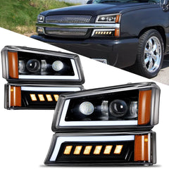 Hawkglow LED Headlights Assembly DOT Approved with DRL Turn Signal High/Low Sealed Beam Side Marker Compatible with 2003-2006 Chevy Silverado Avalanche