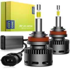 RD09 Flat Head 130W 360° Full IIlumination H11/H8/H9 9005/HB3 6500K White 40000LM IP68 LED Headlight Bulbs 2 Pcs | Hawkglow