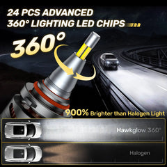 V6 Three Color Temperature 360° Full IIlumination 9005/HB3 150W 45000LM 3000K(Golden Yellow)/4500K(Warm White)/6000K(Bright White) IP68 LED Headlight Bulbs 2 Pcs | Hawkglow