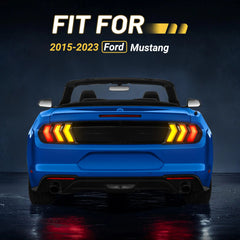 Fit For 2015-2023 Ford Mustang LED Tail Lights Assembly、Rear Brake Lamp w/Sequential Signal Light、Black Housing Smoked Lens, 2 PCS (Driver and Passenger Side) | Hawkglow