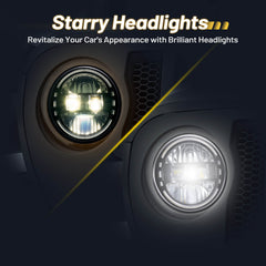 New 1000% Bright Anti-glare 7 Inch Led Headlights Round Compatible with 2007-2018 Jeep Wrangler JK JKU,1997-2006 Jeep Wrangler TJ, 2004-2006 Jeep Wrangler LJ, With 4-inch fog lights, DOT Hi/Lo Sealed Beam | Hawkglow