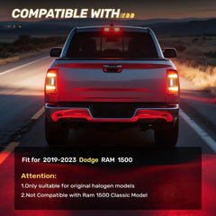 For 2019-2023 Dodge Ram 1500 LED Type Tail Light Assembly Without Blind Spot Red Lens Chrome Interior Left/Right/Left&Right Side Rear Light | Hawkglow