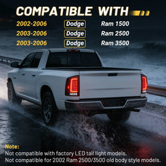 Fit For 2002-2006 Dodge Ram 1500, 2003-2006 2500 3500 LED Tail Lights Lamps, Clear Lens Black Inner Milky White Drl Cover | Hawkglow