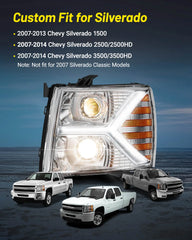 Headlights assembly for Chevy Silverado 1500 2500 HD 3500 HD 2007-2013, Headlight Assembly Pair with LED DRL Turn Signal & Clear Lens, Anti-Glare & Wateproof Head Light Assembly Set, Chrome | Hawkglow