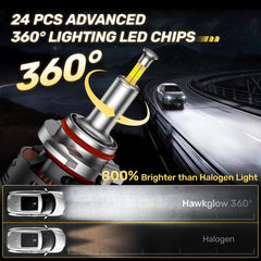 V5 High Power 130W 360° Full IIlumination 9005/HB3 H11/H8/H9 6500K White 40000LM IP68 LED Headlight Bulbs 2 Pcs | Hawkglow