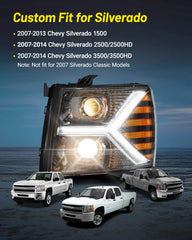 Headlights assembly for Chevy Silverado 1500 2500 HD 3500 HD 2007-2013, Headlight Assembly Pair with LED DRL Turn Signal & Clear Lens, Anti-Glare & Wateproof Head Light Assembly Set, Black | Hawkglow