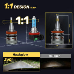 V6 Three Color Temperature 360° Full IIlumination H11/H8/H9 45000LM 150W 3000K(Golden Yellow)/4500K(Warm White)/6000K(Bright White) IP68 LED Headlight Bulbs 2 Pcs | Hawkglow