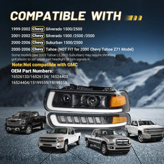 LED Headlights Assembly Headlamps Replacement Compatible with 1999-2002 Chevy Silverado 2000-2006 Chevy Suburban Tahoe DRL Turn Signal Hi/Low Beam with Bulbs (NOT FIT for GMC)