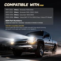 LED Headlights Assembly Headlamps Replacement Compatible with 1999-2002 Chevy Silverado 2000-2006 Chevy Suburban Tahoe DRL Turn Signal Hi/Low Beam with Bulbs (NOT FIT for GMC)
