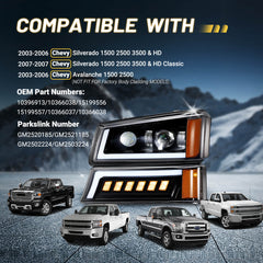 Hawkglow LED Headlights Assembly DOT Approved with DRL Turn Signal High/Low Sealed Beam Side Marker Compatible with 2003-2006 Chevy Silverado Avalanche