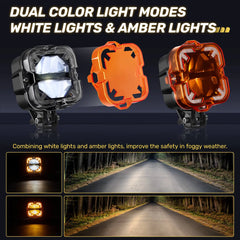 Dual color light modes for white and amber led light pods