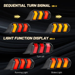 Fit For 2015-2023 Ford Mustang LED Tail Lights Assembly、Rear Brake Lamp w/Sequential Signal Light、Rear Brake Lamp Red, 2 PCS (Driver and Passenger Side) | Hawkglow