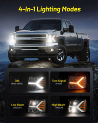 Headlights assembly for Chevy Silverado 1500 2500 HD 3500 HD 2007-2013, Headlight Assembly Pair with LED DRL Turn Signal & Clear Lens, Anti-Glare & Wateproof Head Light Assembly Set, Black | Hawkglow