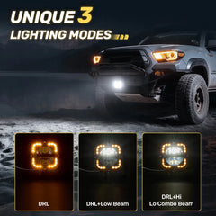 4.5In 172W LED Light Pods, Offroad Square Driving Light with Ring Style Amber DRL, 270° Wide Range Super Bright Side Shooter White Hyper Spot Beam Universal Lights with Amber Covers-2PCS | Hawkglow