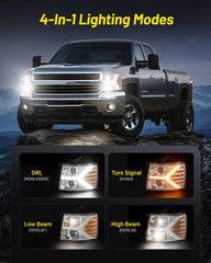 Headlights assembly for Chevy Silverado 1500 2500 HD 3500 HD 2007-2013, Headlight Assembly Pair with LED DRL Turn Signal & Clear Lens, Anti-Glare & Wateproof Head Light Assembly Set, Chrome | Hawkglow