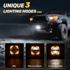 4.5In 172W LED Light Pods, Offroad Square Driving Light with Arrow Style Amber DRL, 270° Wide Range Super Bright Side Shooter White Hyper Spot Beam Universal Lights with Amber Covers-2PCS | Hawkglow