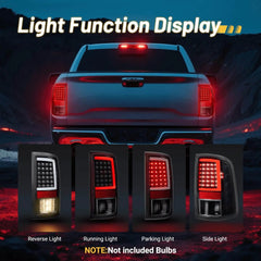 For 2009-2018 Dodge Ram 1500 2500 3500 Black/Red/Smoked Black Housing LED Tube Bar Tail Lights Brake Lamps Assembly Left+Right | Hawkglow