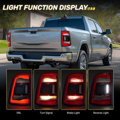 For 2019-2023 Dodge Ram 1500 LED Type Tail Light Assembly Without Blind Spot Red Lens Chrome Interior Left/Right/Left&Right Side Rear Light | Hawkglow