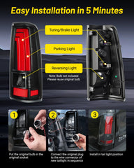 Fit For Chevy Silverado 1999 2000 2001 2002, 1999-2007 GMC Sierra Classic LED Tail Lights Assembly, Smoked Tail Lights Truck Rear Lamp Black&Red 1 Pair| Hawkglow