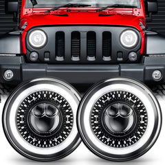 Hawkglow New 1000% Bright Anti-glare 7 Inch Led Headlights Round Compatible with Jeep Wrangler JK JKU TJ LJ Chevy Ford GMC etc w/Starry DRL Start-up Gradient Halo Turn Signal H6024 DOT Hi/Lo Sealed Beam