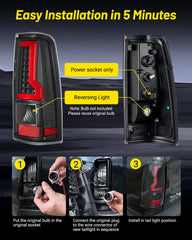 Fit For Chevy Silverado 2003 2004 2005 2006 LED Tail Lights Assembly, Smoked Tail Lights Truck Rear Lamp Black & Red 1 Pair | Hawkglow