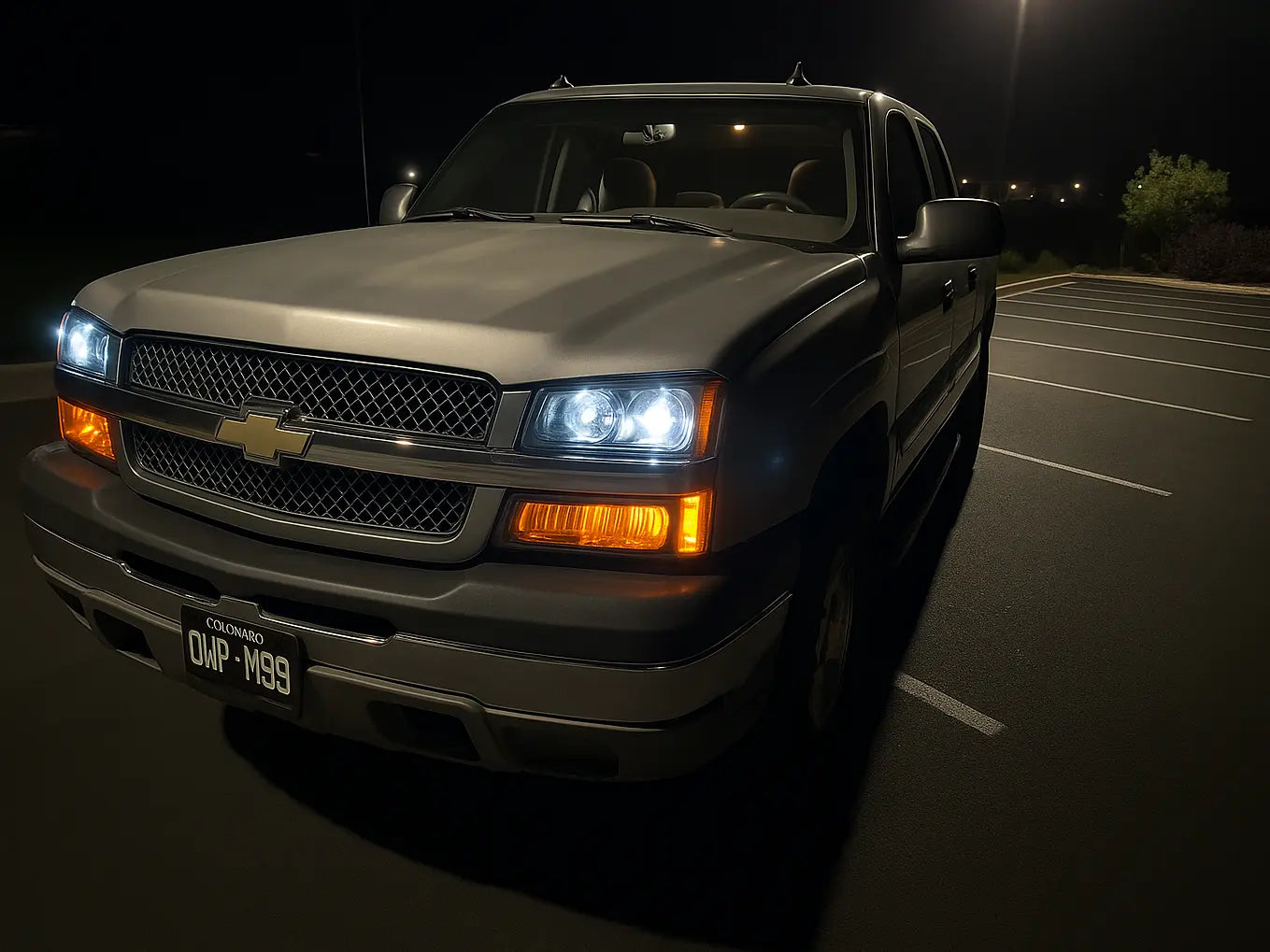 A vehicle featuring bright, newly installed aftermarket headlight assemblies, showcasing its upgraded look