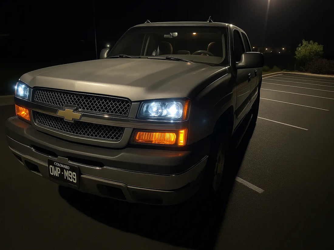A vehicle featuring bright, newly installed aftermarket headlight assemblies, showcasing its upgraded look