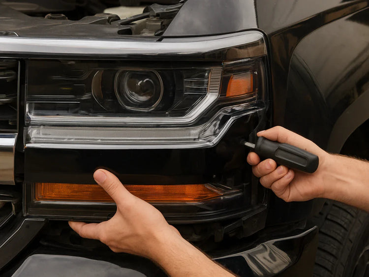 installing new Chevy Silverado headlight