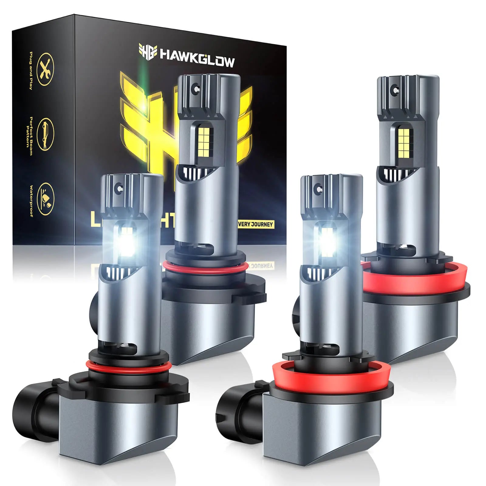 C7F H11 9005 9006 H7 IP68 32000LM 6500K White 64W LED Headlight Bulbs 2 Pcs | Hawkglow