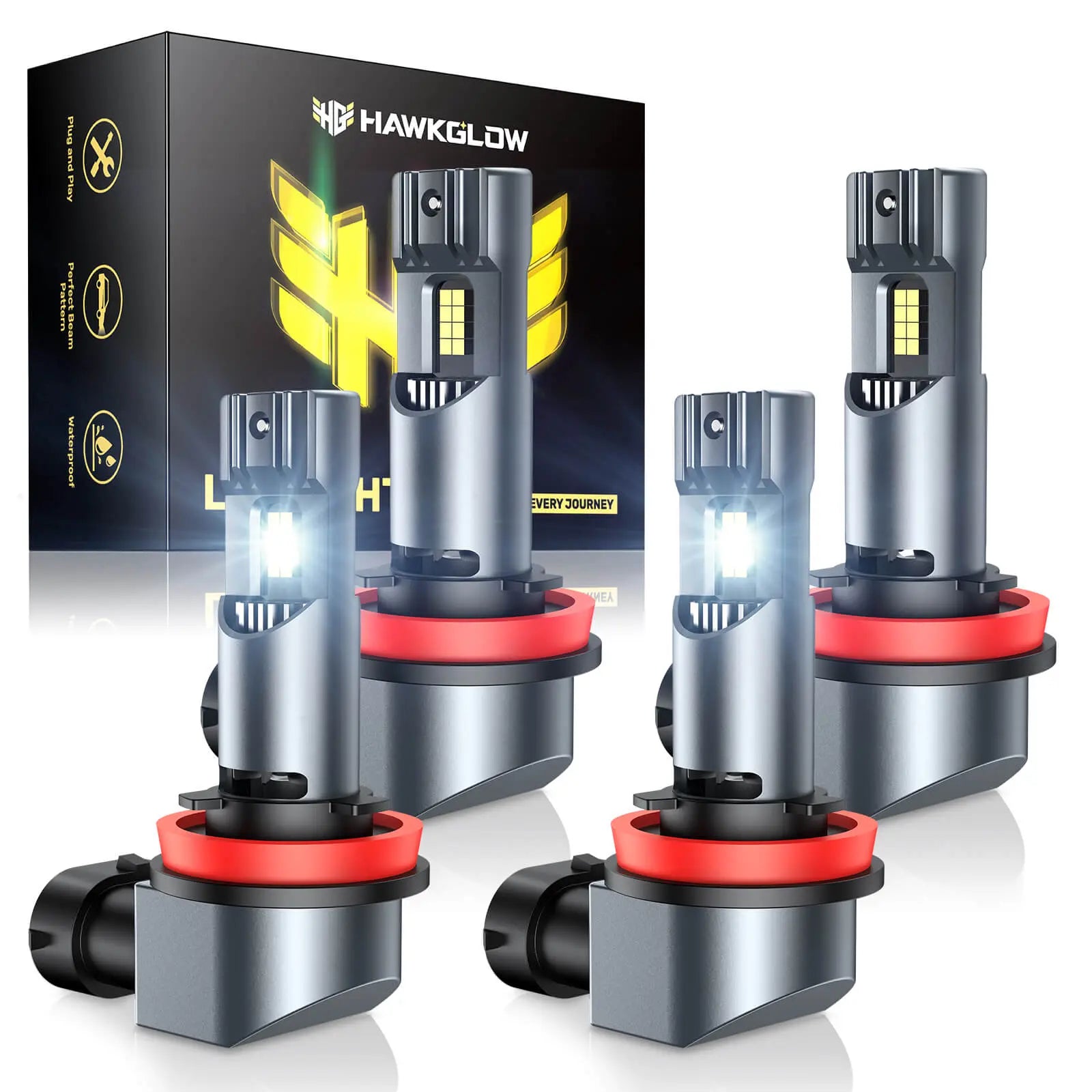 C7F H11 9005 9006 H7 IP68 32000LM 6500K White 64W LED Headlight Bulbs 2 Pcs | Hawkglow