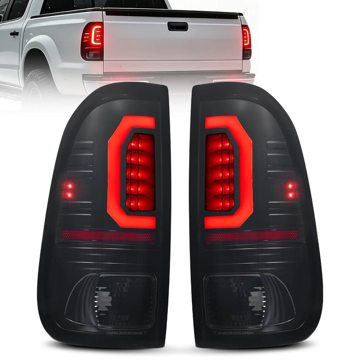 Fit For Ford  1997-2003 F-150/1999-2007 F-250 LED Tail Lights Assembly, Smoked Tail Lights Truck Rear Lamp Black 1 Pair | Hawkglow