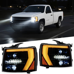 600% Bright LED Headlights Assembly, Fit For 2007-2013 Chevy Silverado 1500, 2007-2014 Chevy Silverado 2500 3500 2500HD 3500HD, DRL/Turn Signal/Side Maker/Low Beam w/ Bulbs (NOT for GMC) | Hawkglow