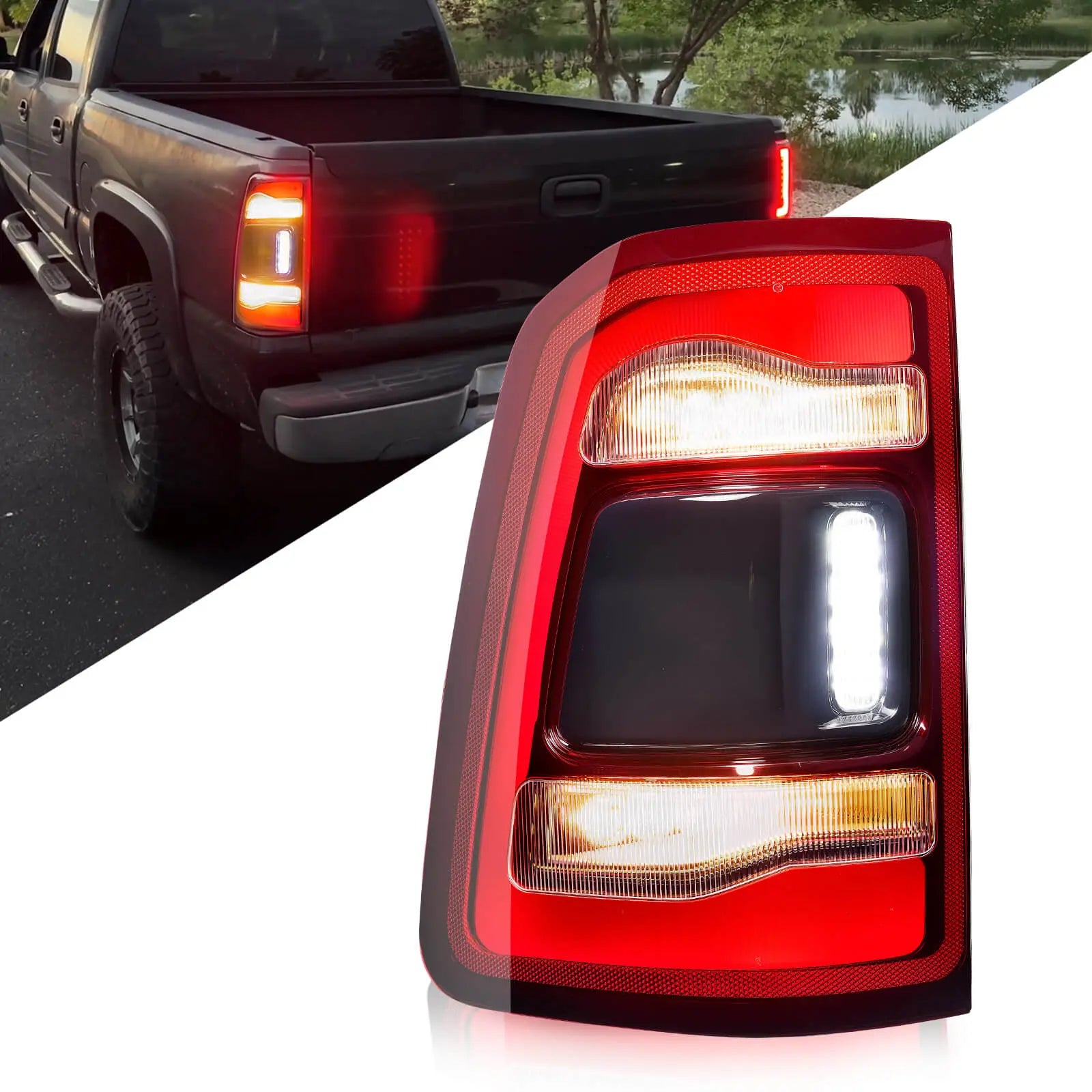 For 2019-2023 Dodge Ram 1500 LED Type Tail Light Assembly Without Blind Spot Red Lens Chrome Interior Left/Right/Left&Right Side Rear Light | Hawkglow