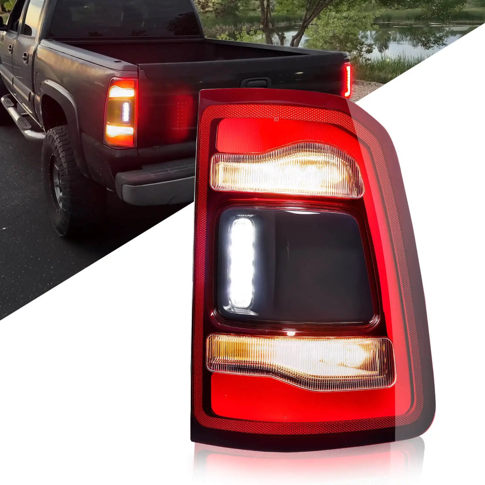 For 2019-2023 Dodge Ram 1500 LED Type Tail Light Assembly Without Blind Spot Red Lens Chrome Interior Left/Right/Left&Right Side Rear Light | Hawkglow