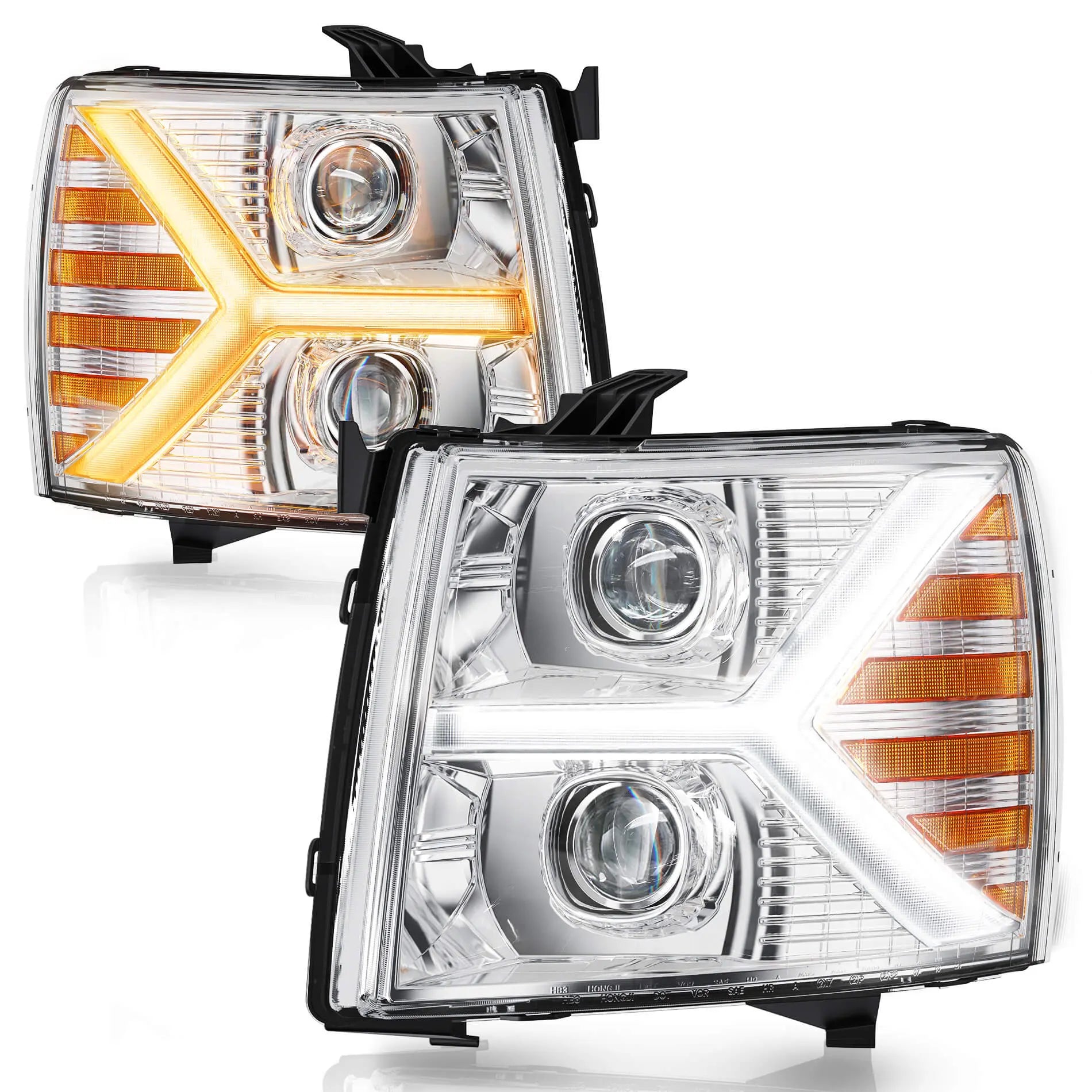 Headlights assembly for Chevy Silverado 1500 2500 HD 3500 HD 2007-2013, Headlight Assembly Pair with LED DRL Turn Signal & Clear Lens, Anti-Glare & Wateproof Head Light Assembly Set, Chrome | Hawkglow