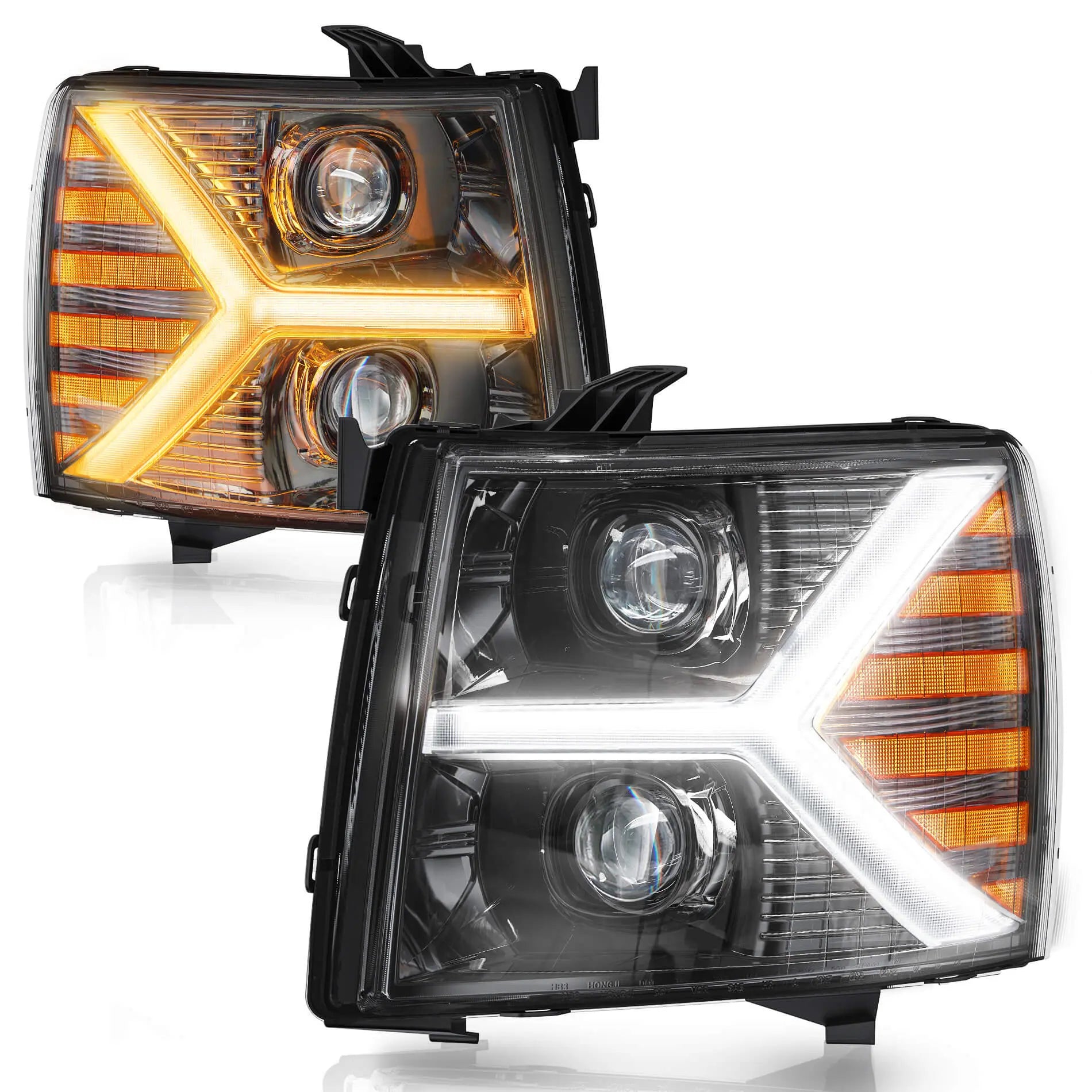 Headlights assembly for Chevy Silverado 1500 2500 HD 3500 HD 2007-2013, Headlight Assembly Pair with LED DRL Turn Signal & Clear Lens, Anti-Glare & Wateproof Head Light Assembly Set, Black | Hawkglow