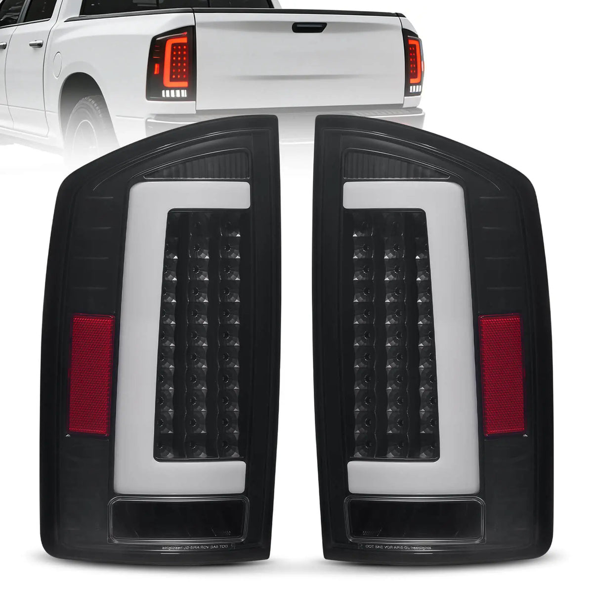Fit For 2002-2006 Dodge Ram 1500, 2003-2006 2500 3500 LED Tail Lights Lamps, Clear Lens Black Inner Milky White Drl Cover | Hawkglow