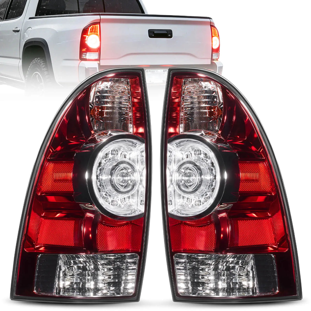 Tail Light Rear Lamp Compatible With 2005-2015 Toyota Tacoma Pickup Driver and Passenger Side LED Lens Taillights Brake Signal Assembly with Bulb and Harness | Hawkglow