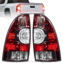 Tail Light Rear Lamp Compatible With 2005-2015 Toyota Tacoma Pickup Driver and Passenger Side LED Lens Taillights Brake Signal Assembly with Bulb and Harness | Hawkglow