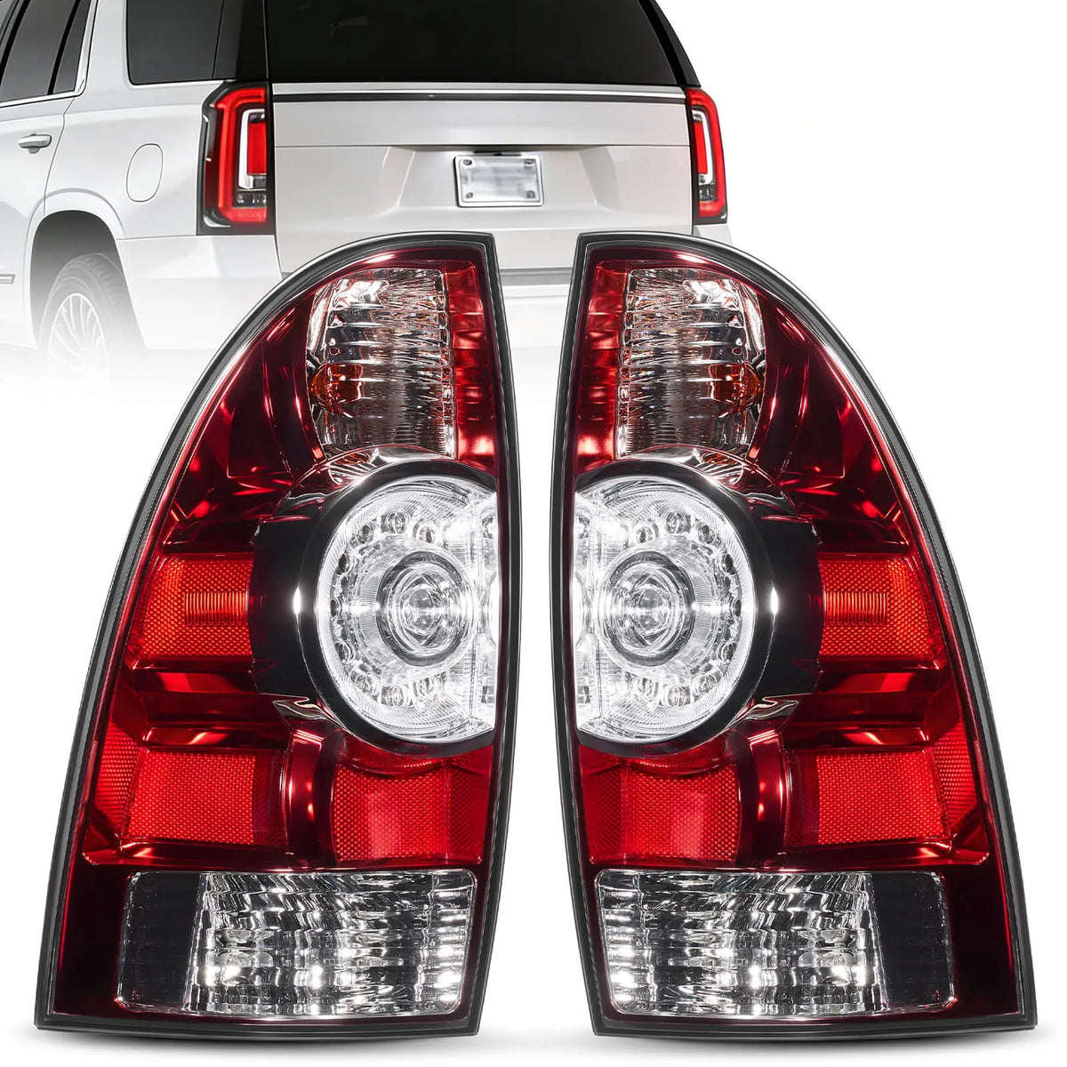 Tail Light Rear Lamp Compatible With 2005-2015 Toyota Tacoma Pickup Driver and Passenger Side LED Lens Taillights Brake Signal Assembly with Bulb and Harness | Hawkglow