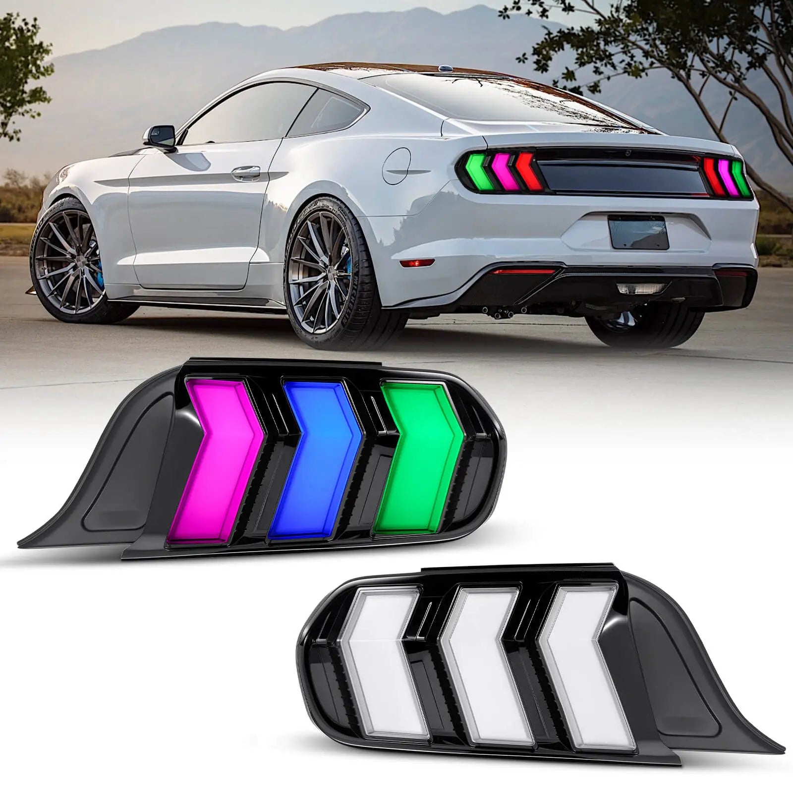 Fit For 2015-2023 Ford Mustang LED Tail Lights Assembly、Rear Brake Lamp w/Sequential Signal Light、Black Housing Smoked/Clear/Red/Colorful Lens, 2 PCS (Driver and Passenger Side) | Hawkglow