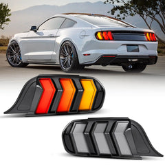Fit For 2015-2023 Ford Mustang LED Tail Lights Assembly、Rear Brake Lamp w/Sequential Signal Light、Black Housing Smoked/Clear/Red/Colorful Lens, 2 PCS (Driver and Passenger Side) | Hawkglow