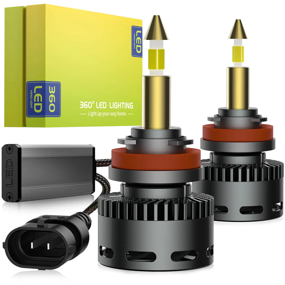 RD09 Bullet H11/H8/H9 130W 360°Full Illumination LED Headlight Bulbs 900% Brighter Than Halogen and 60000Hrs Lifespan | Hawkglow