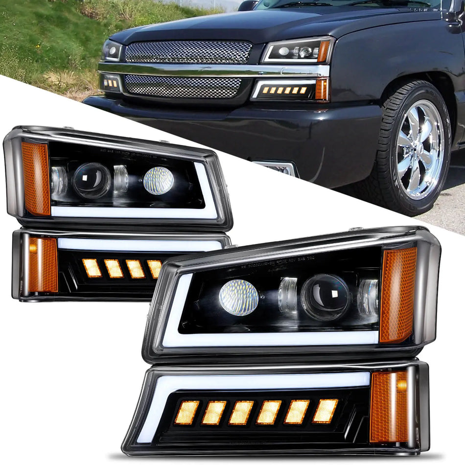 For 2003-2006 Chevy Silverado/Avalanche LED Headlights Assembly Pair