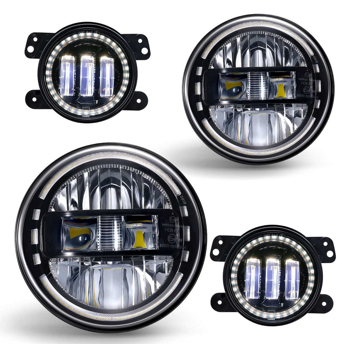 New 1000% Bright Anti-glare 7 Inch Led Headlights Round Compatible with 2007-2018 Jeep Wrangler JK JKU,1997-2006 Jeep Wrangler TJ, 2004-2006 Jeep Wrangler LJ, With 4-inch fog lights, DOT Hi/Lo Sealed Beam | Hawkglow