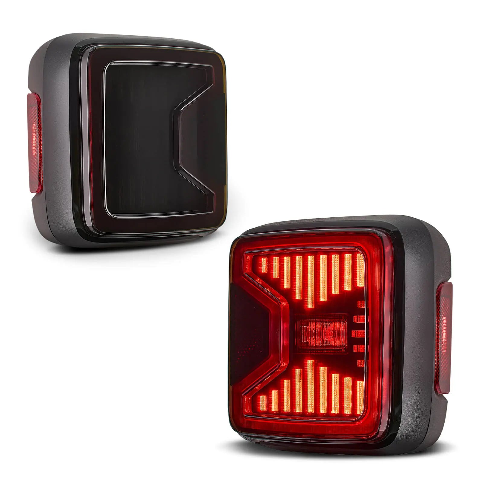 Close-up view of DOT-certified LED tail lights for Jeep Wrangler JL