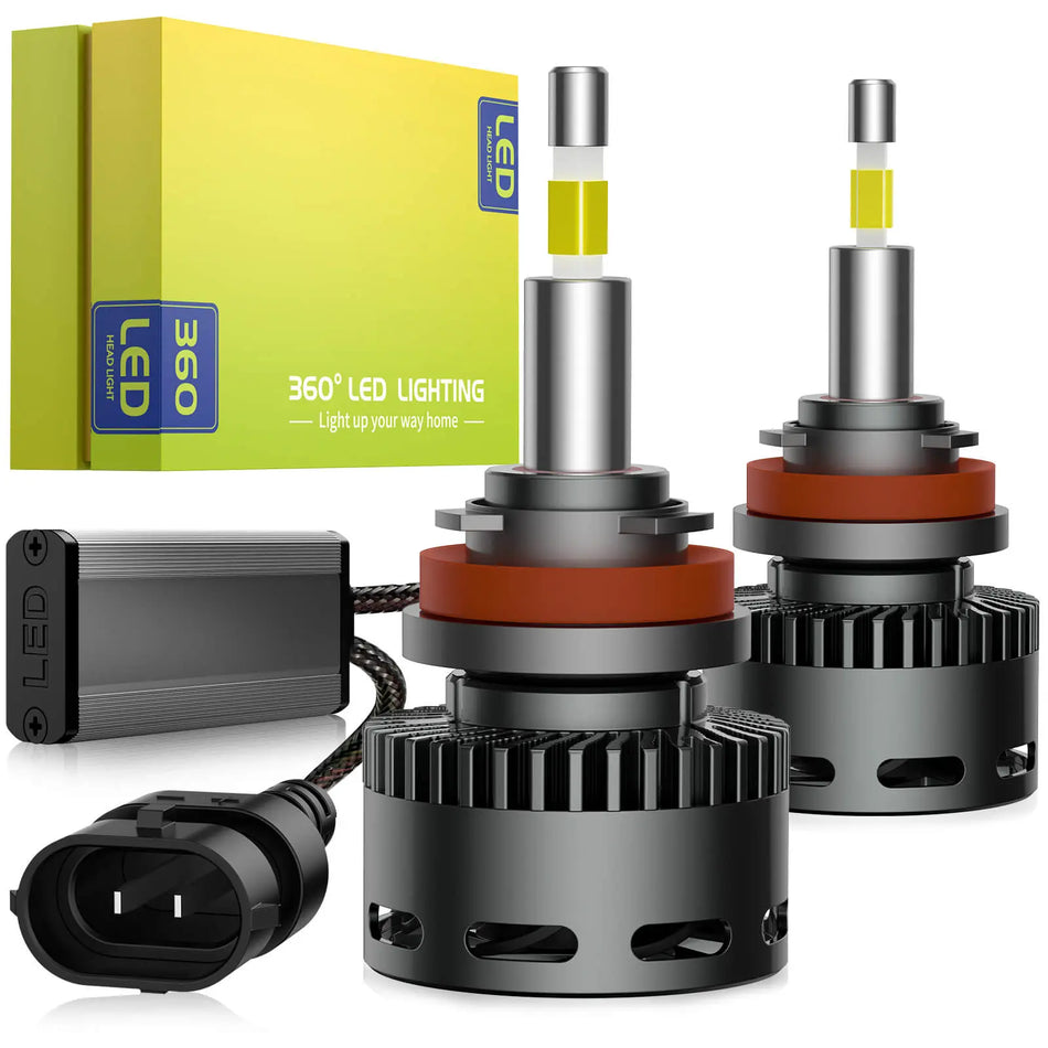 RD09 Flat Head H11/H8/H9 LED Headlight Bulbs 130W 360° Full Illumination 2 Pcs