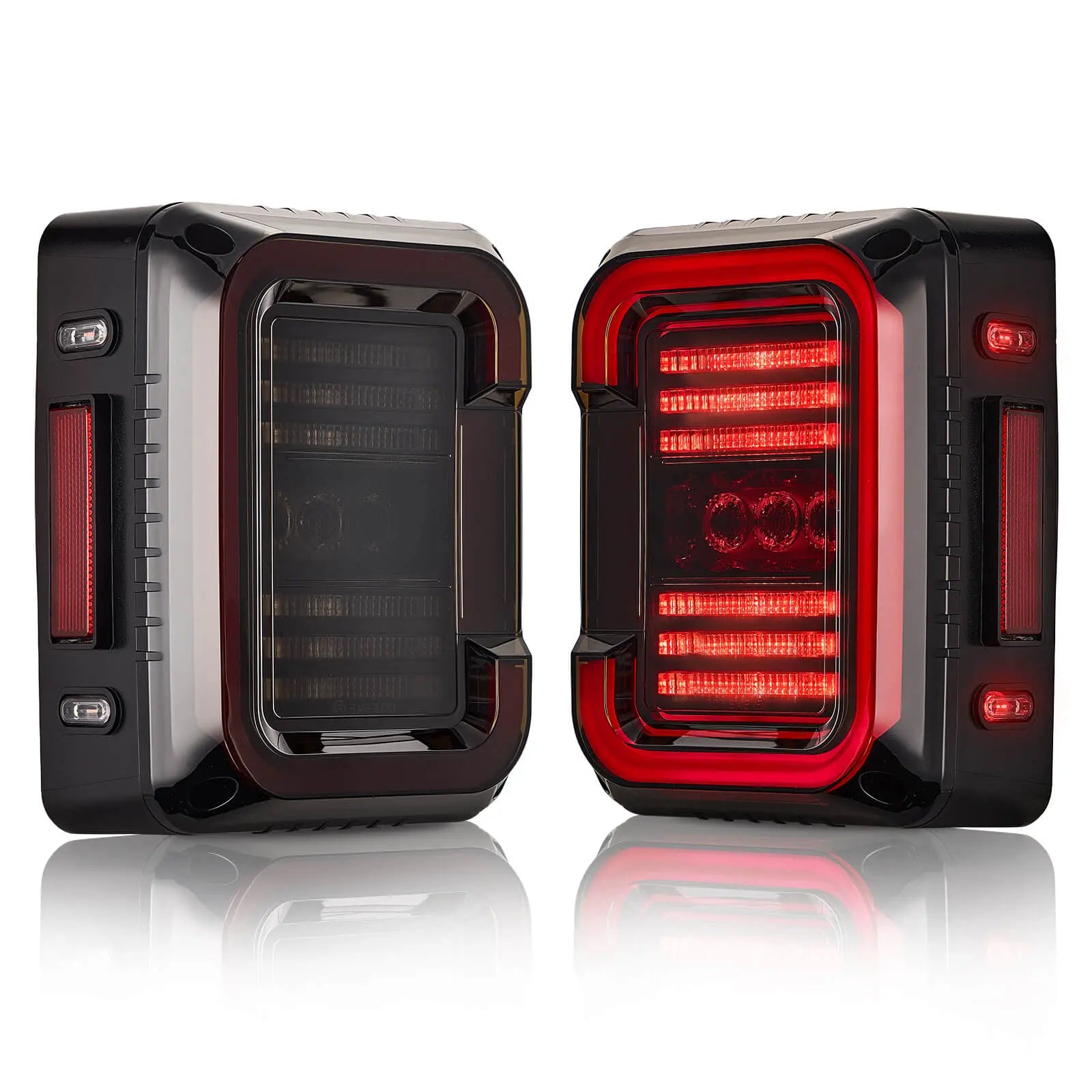 close view of Hawkglow C-Shaped LED Tail Lights for Jeep Wrangler JK JKU